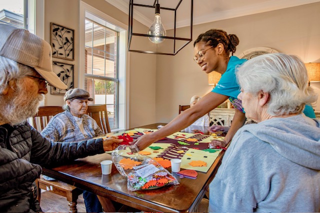 Family visiting loved one in memory care