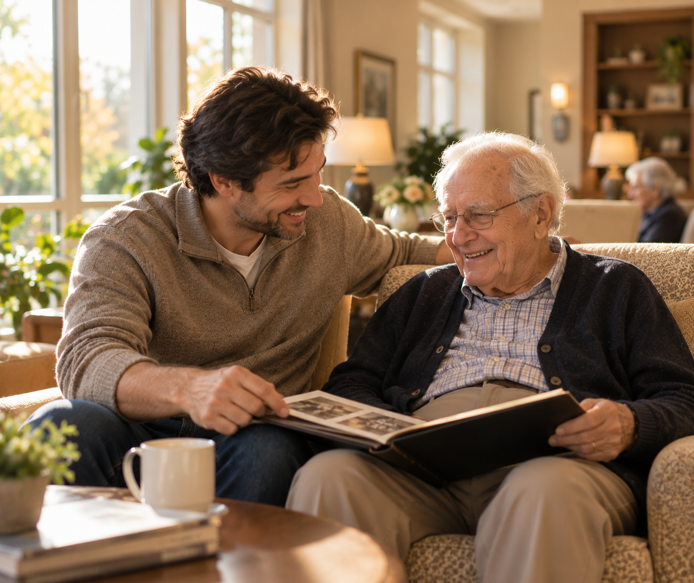 Shared memories by lamplight at Haven Memory Care