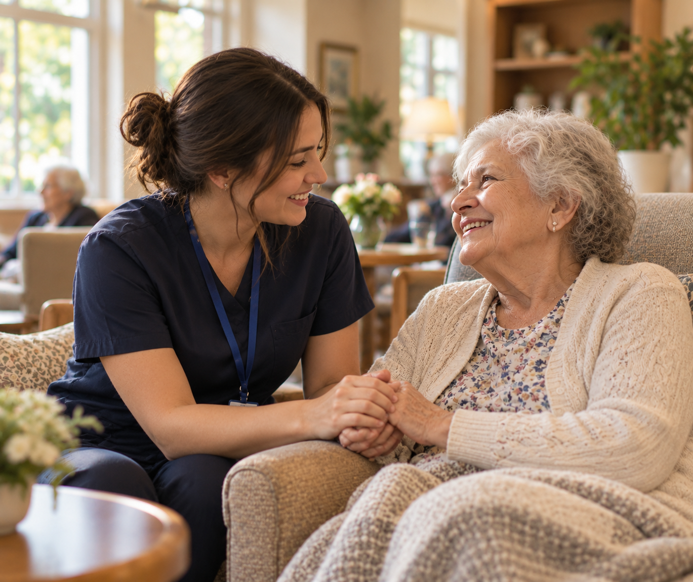 Warm caregiver connection at Haven Memory Care